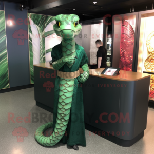 Forest Green Python mascot costume character dressed with a A-Line Dress and Bracelet watches