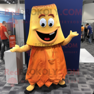 Orange Grilled Cheese Sandwich mascot costume character dressed with a Maxi Skirt and Necklaces
