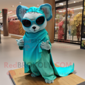 Turquoise Flying Squirrel mascot costume character dressed with a Maxi Skirt and Sunglasses