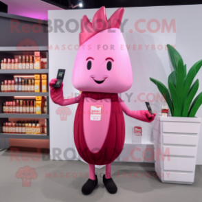 Pink Beet mascot costume character dressed with a Cocktail Dress and Wallets