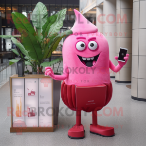 Pink Beet mascot costume character dressed with a Cocktail Dress and Wallets