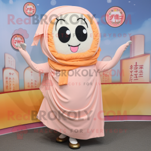 Peach Ramen mascot costume character dressed with a Circle Skirt and Scarf clips