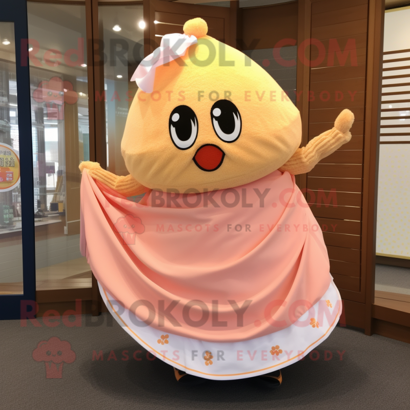 Peach Ramen mascot costume character dressed with a Circle Skirt and Scarf clips