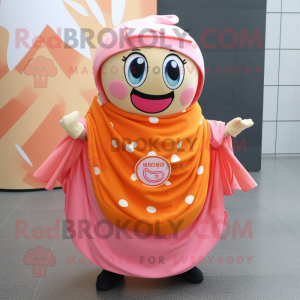 Peach Ramen mascot costume character dressed with a Circle Skirt and Scarf clips