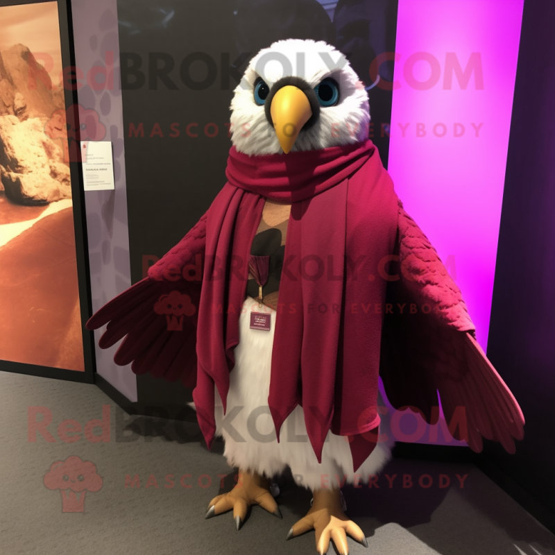 Magenta Falcon mascot costume character dressed with a Chinos and Shawl pins Magenta Falcon mascot costume character dressed with a Chinos and Shawl pins