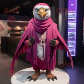 Magenta Falcon mascot costume character dressed with a Chinos and Shawl pins