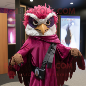 Magenta Falcon mascot costume character dressed with a Chinos and Shawl pins