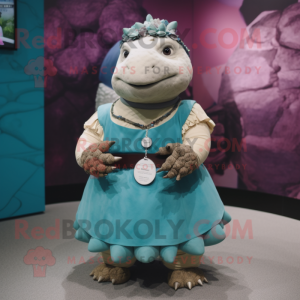 nan Glyptodon mascot costume character dressed with a Skirt and Bracelet watches