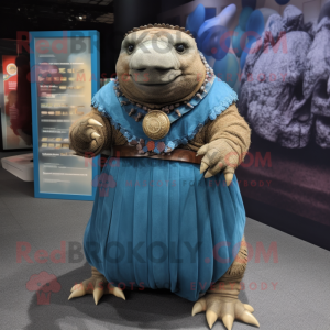 nan Glyptodon mascot costume character dressed with a Skirt and Bracelet watches