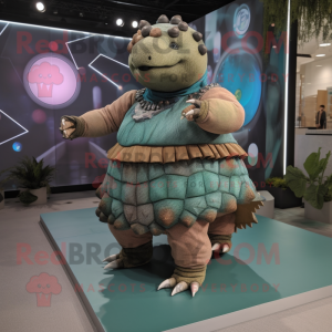 nan Glyptodon mascot costume character dressed with a Skirt and Bracelet watches