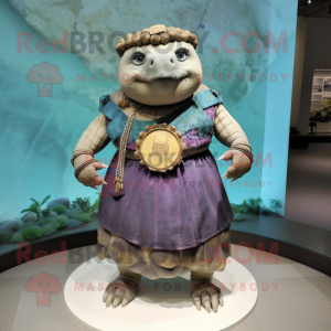 nan Glyptodon mascot costume character dressed with a Skirt and Bracelet watches