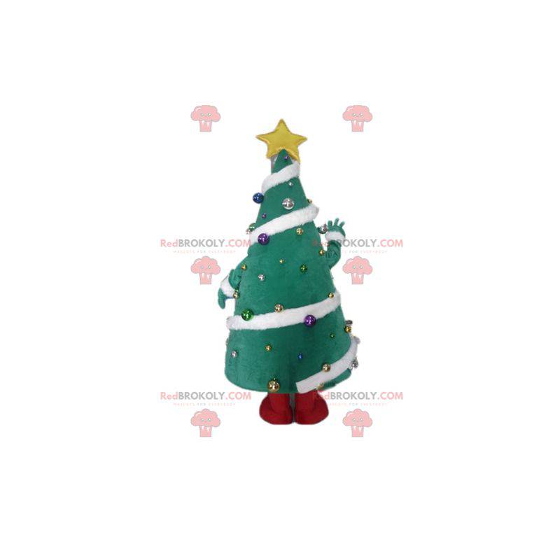 Christmas tree mascot decorated with a broad smile -
