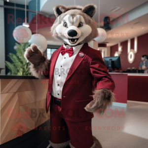 Maroon Badger mascot costume character dressed with a Blazer and Bow ties