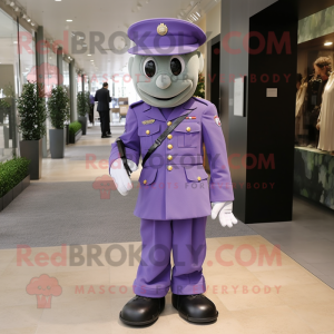 Lavender American Soldier mascot costume character dressed with a Dress Pants and Necklaces