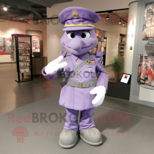 Lavender American Soldier mascot costume character dressed with a Dress Pants and Necklaces