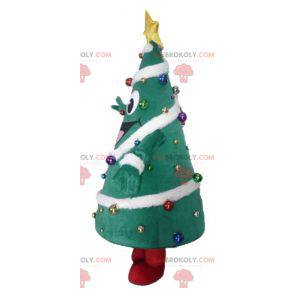 Maskot vánoční stromeček zdobený širokým úsměvem -