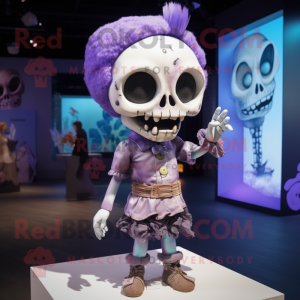 Lavender Skull mascot costume character dressed with a Romper and Hairpins