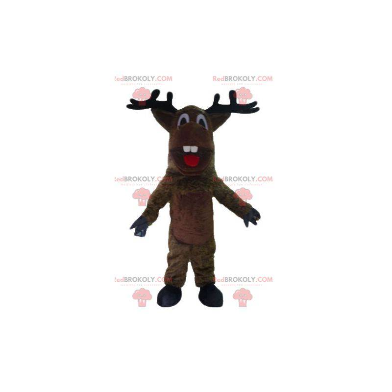 Brown and white reindeer mascot with a red scarf -