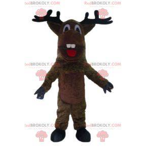 Brown and white reindeer mascot with a red scarf -