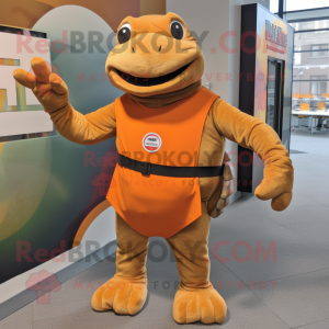 Brown Orange mascot costume character dressed with a Turtleneck and Cummerbunds