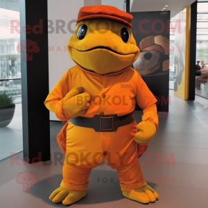 Brown Orange mascot costume character dressed with a Turtleneck and Cummerbunds