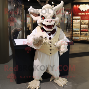 Cream Gargoyle mascot costume character dressed with a Coat and Ties