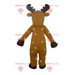 Brown and white reindeer mascot with a red scarf -