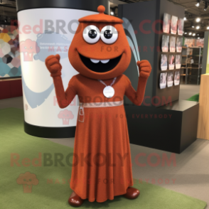 Rust Engagement Ring mascot costume character dressed with a Maxi Dress and Bracelet watches