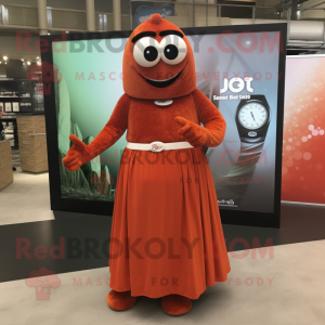 Rust Engagement Ring mascot costume character dressed with a Maxi Dress and Bracelet watches