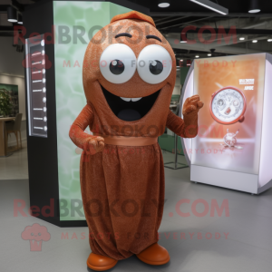 Rust Engagement Ring mascot costume character dressed with a Maxi Dress and Bracelet watches