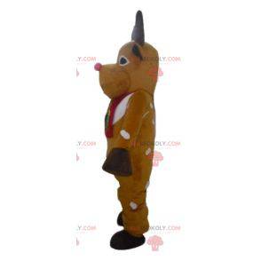 Brown and white reindeer mascot with a red scarf -