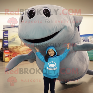 Gray Whale mascot costume character dressed with a Long Sleeve Tee and Hair clips