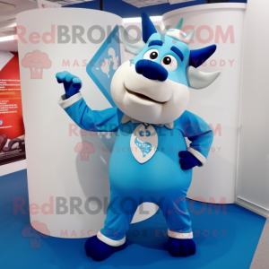 Blue Bull mascot costume character dressed with a Culottes and Watches