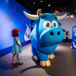 Blue Bull mascot costume character dressed with a Culottes and Watches