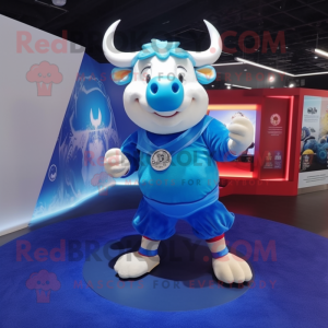Blue Bull mascot costume character dressed with a Culottes and Watches