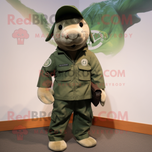 Green Navy Seal mascot costume character dressed with a Cargo Shorts and Hats