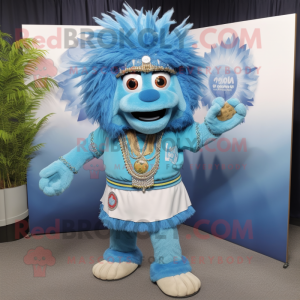 Sky Blue Chief mascot costume character dressed with a Bermuda Shorts and Earrings