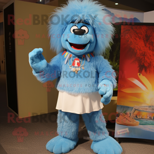 Sky Blue Chief mascot costume character dressed with a Bermuda Shorts and Earrings