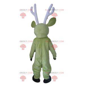 Green and yellow elk reindeer mascot with large antlers -