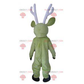 Green and yellow elk reindeer mascot with large antlers -