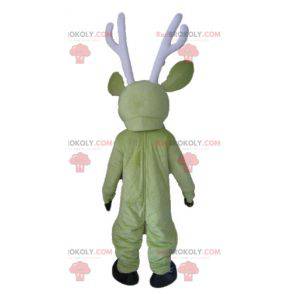Grünes und gelbes Elch-Rentier-Maskottchen mit großem Geweih -