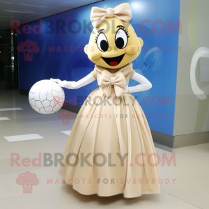 Beige Ice mascot costume character dressed with a Ball Gown and Bow ties