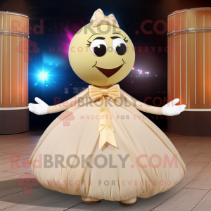 Beige Ice mascot costume character dressed with a Ball Gown and Bow ties