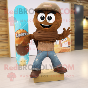 Brown Skateboard mascot costume character dressed with a Jeans and Wraps