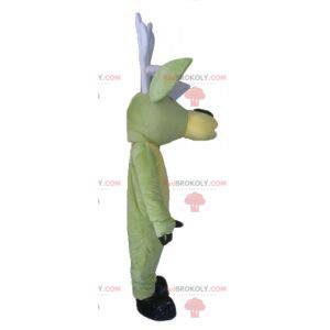 Green and yellow elk reindeer mascot with large antlers -