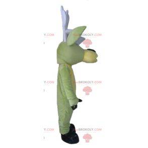 Mascota de reno alce verde y amarillo con grandes astas -