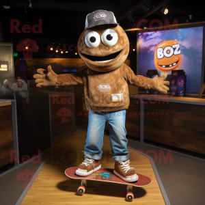 Brown Skateboard mascot costume character dressed with a Jeans and Wraps