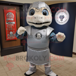 Silver Chief mascot costume character dressed with a Turtleneck and Lapel pins