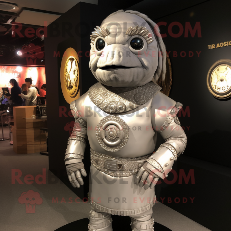 Silver Chief mascot costume character dressed with a Turtleneck and Lapel pins