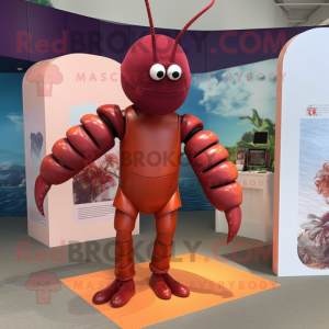 Maroon Lobster Bisque mascot costume character dressed with a Rash Guard and Anklets